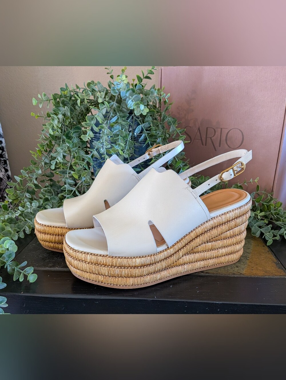 NWT! Franco Sarto Women's White Espadrille Wedge Sandal Size 10M